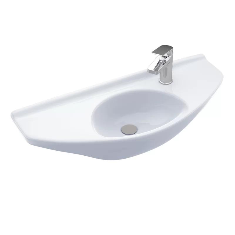 Modern Oval Wall-Mount Bathroom Sink in Creamy Beige Ceramic