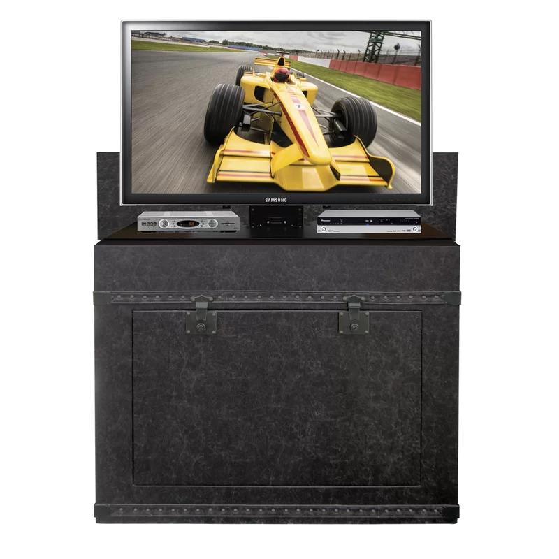 Gray Leather Motorized TV Lift Cabinet with Mount