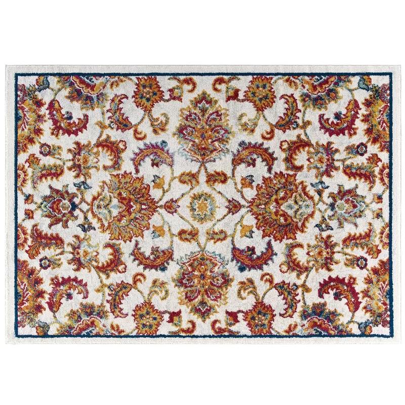 Ivory Floral Synthetic 8' x 10' Area Rug