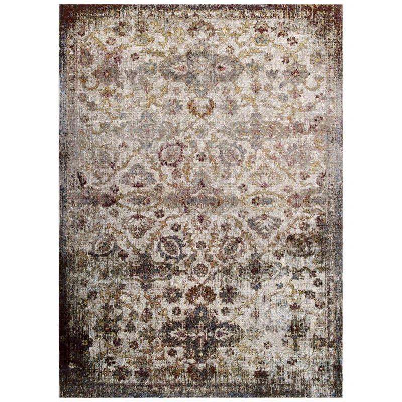 Modway Modway Success Kaede Distressed Vintage Floral Moroccan Trellis Area Rug, 5x8, Multicolored