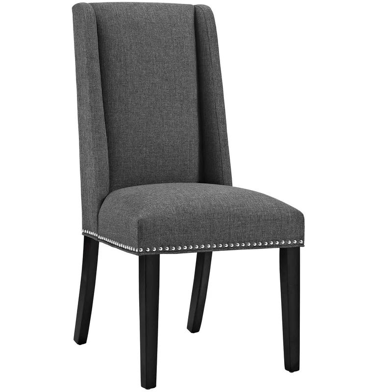 Elegant Gray Leather Upholstered Side Chair with Wooden Legs