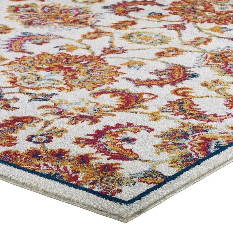 Ivory Floral Synthetic 8' x 10' Area Rug