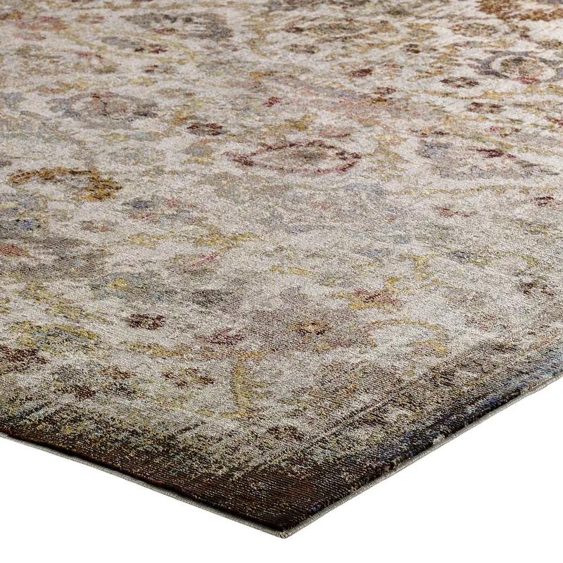 Elegant Blue Floral Synthetic 8' x 10' Easy-Care Area Rug