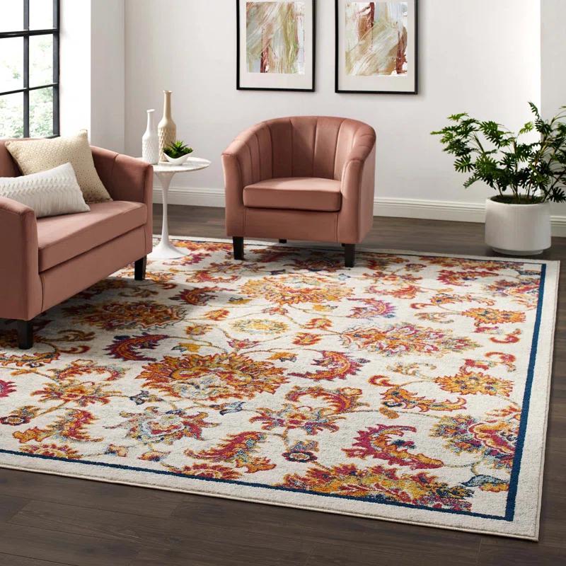 Modway Modway Porch & Den Florentia Distressed Floral Lattice Area Rug