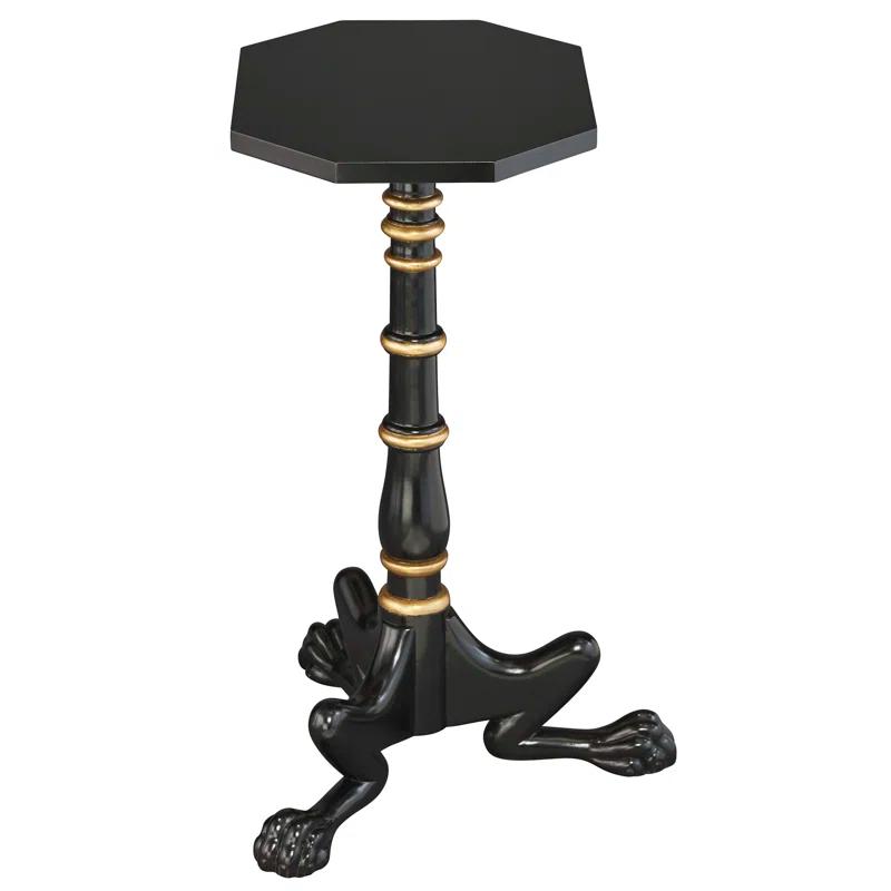 Ebonized Gold-Accented Mahogany Tripod Side Table