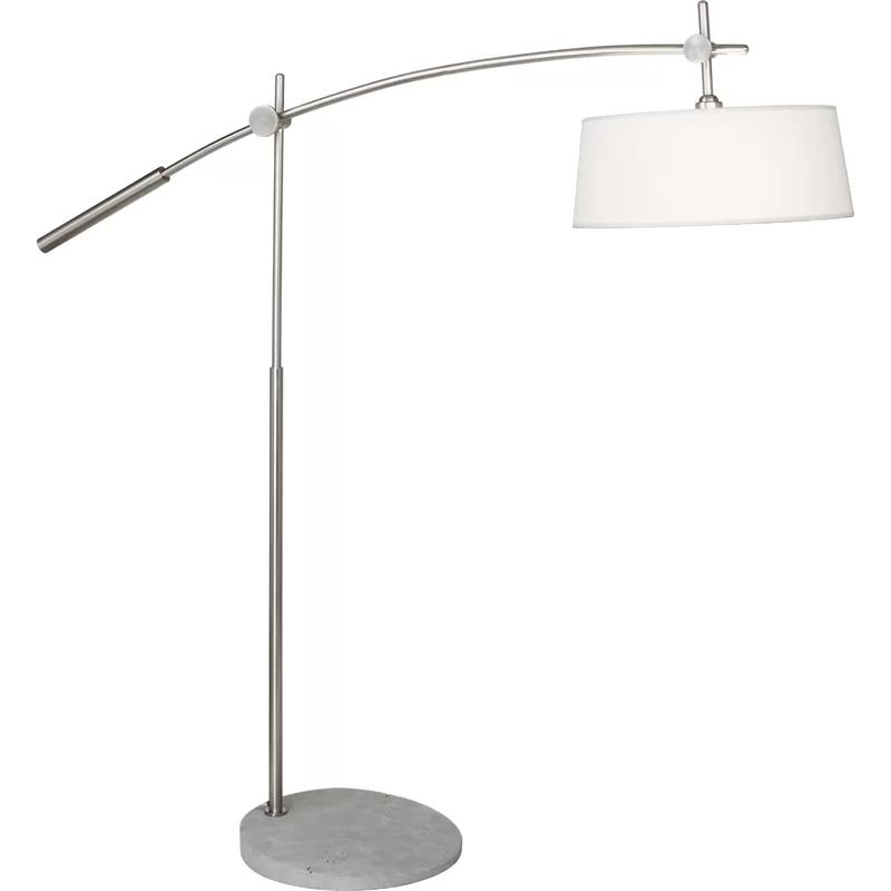 Adjustable Arc Floor Lamp in Brushed Nickel with White Linen Shade