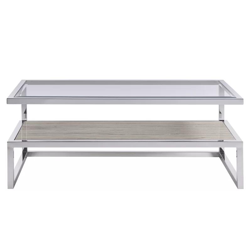 Polished Stainless Steel Rectangular Glass Top Coffee Table