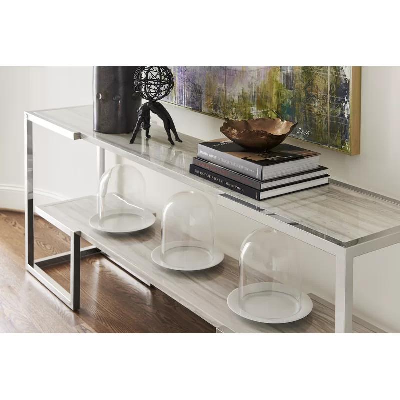 Paradox 78'' Chrome and Beige Contemporary Console Table with Storage