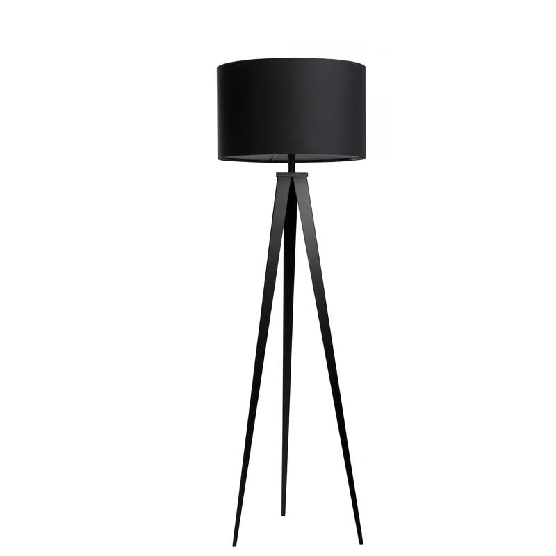 Elegant Black Metal Tripod Floor Lamp with Drum Shade