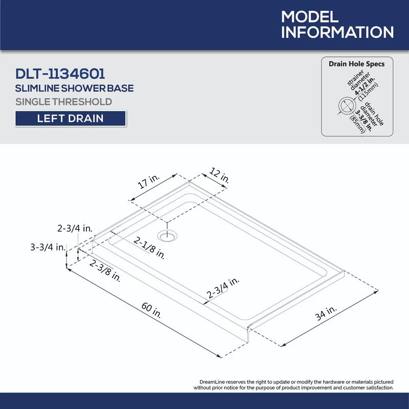 SlimLine 60" x 34" White Acrylic Shower Base