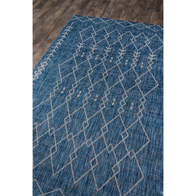 Monaco Blue Geometric Indoor/Outdoor Easy-Care Rug, 3'3" x 5'