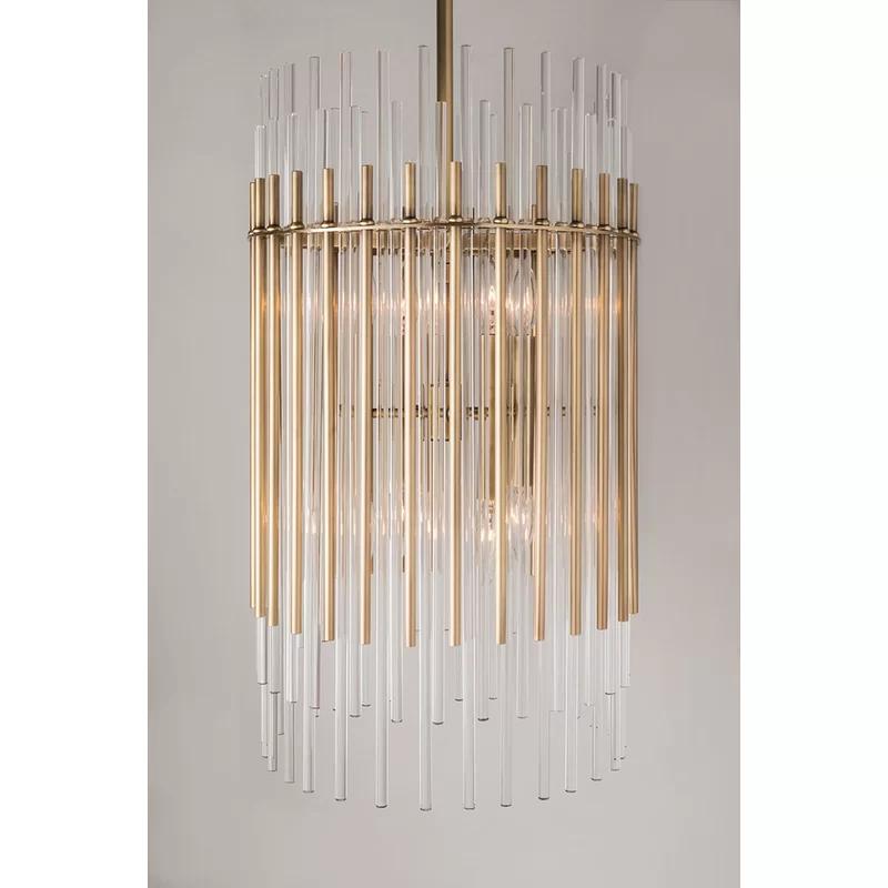 Aged Brass 6-Light Drum Island Pendant with Clear Glass Shade