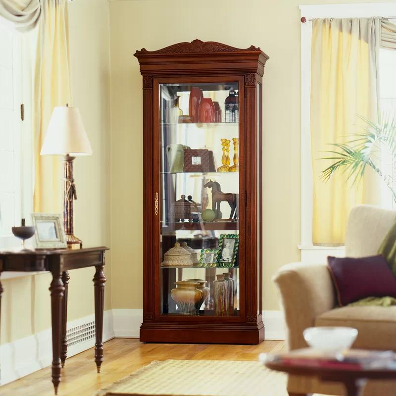 Embassy Cherry Traditional Lighted Curio Cabinet with Beveled Glass