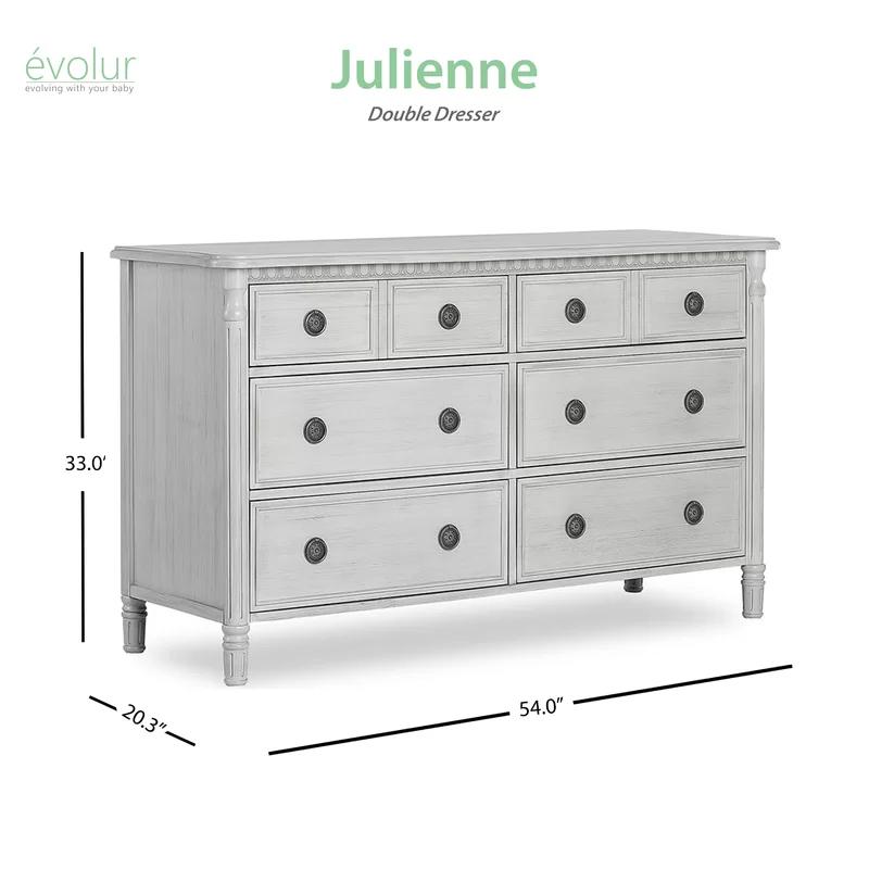 Elegant Antique Grey Mist Double Dresser with Dovetail Drawers