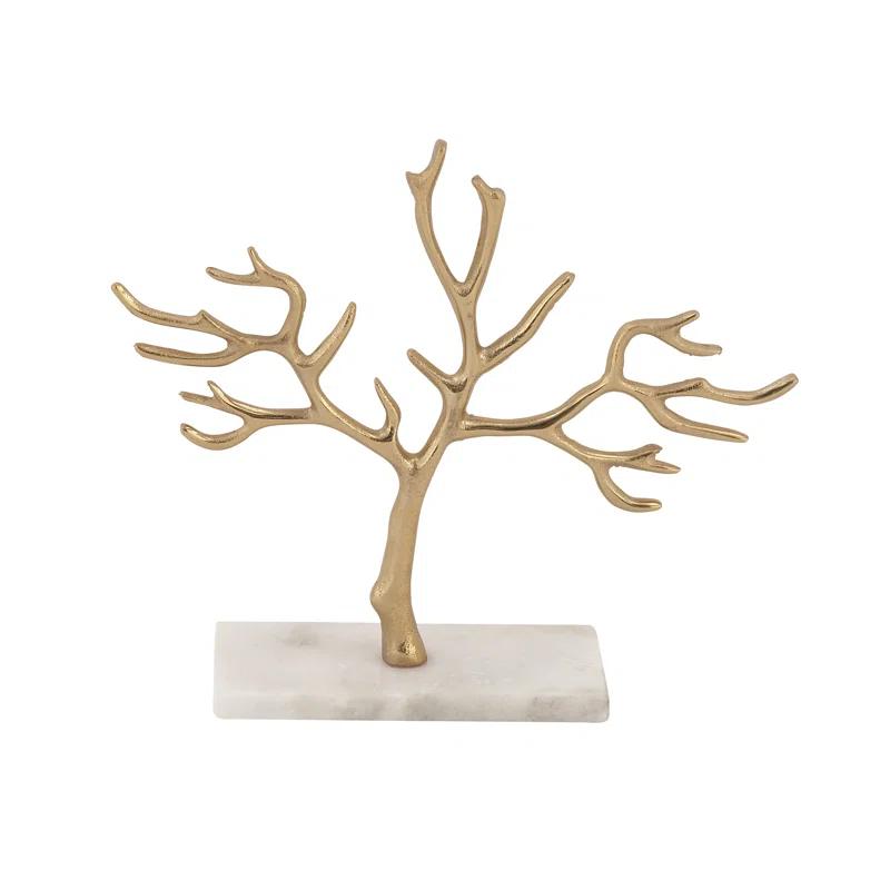 Contemporary Gold Aluminum Jewelry Tree with Marble Base