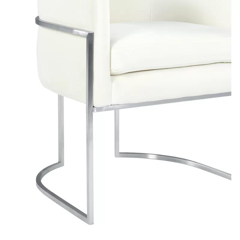 Contemporary Cream Velvet Upholstered Armchair with Silver Metal Frame