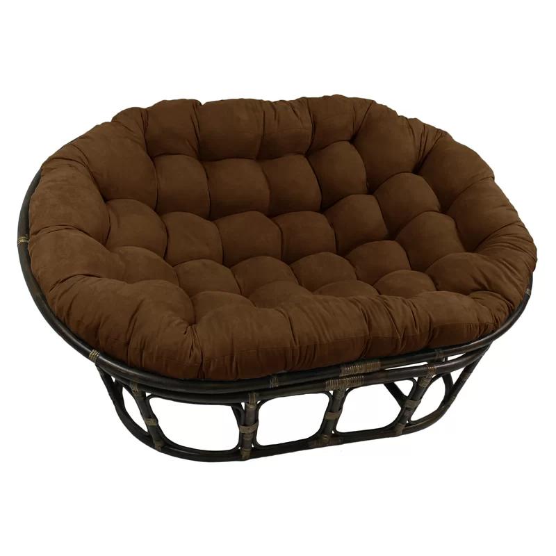 Walnut Finish 63'' Double Papasan Chair with Chocolate Microsuede Cushion