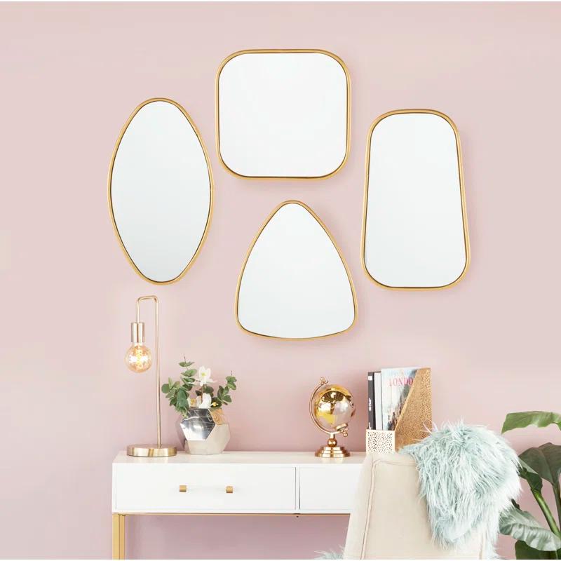CosmoLiving by Cosmopolitan Metal Gold Wall Mirror with Varying Shapes Set
