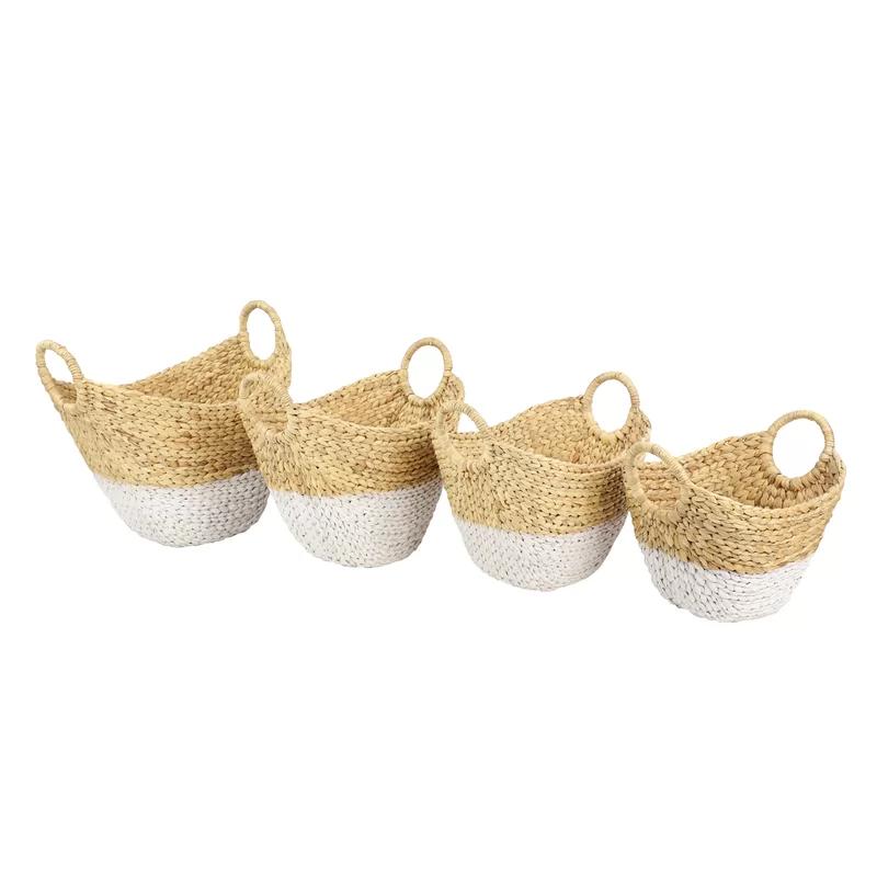 Brown and White Seagrass Oval Storage Basket Set