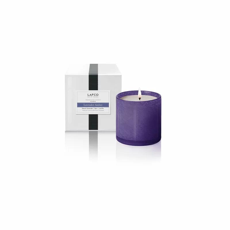 Soothing Lavender Amber Scented Soy Candle in Artisan Glass