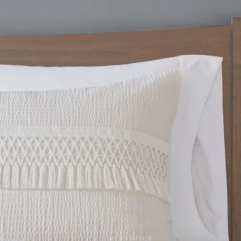 Amaya Ivory Full/Queen Cotton Seersucker Duvet Set with Tassel Trims