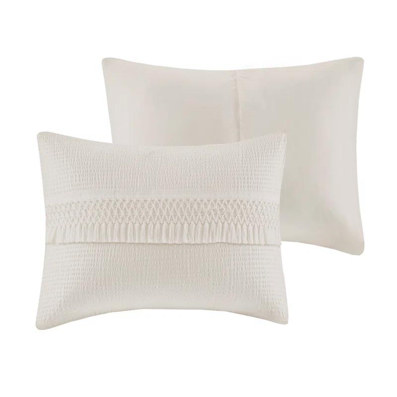 Amaya Ivory Full/Queen Cotton Seersucker Duvet Set with Tassel Trims