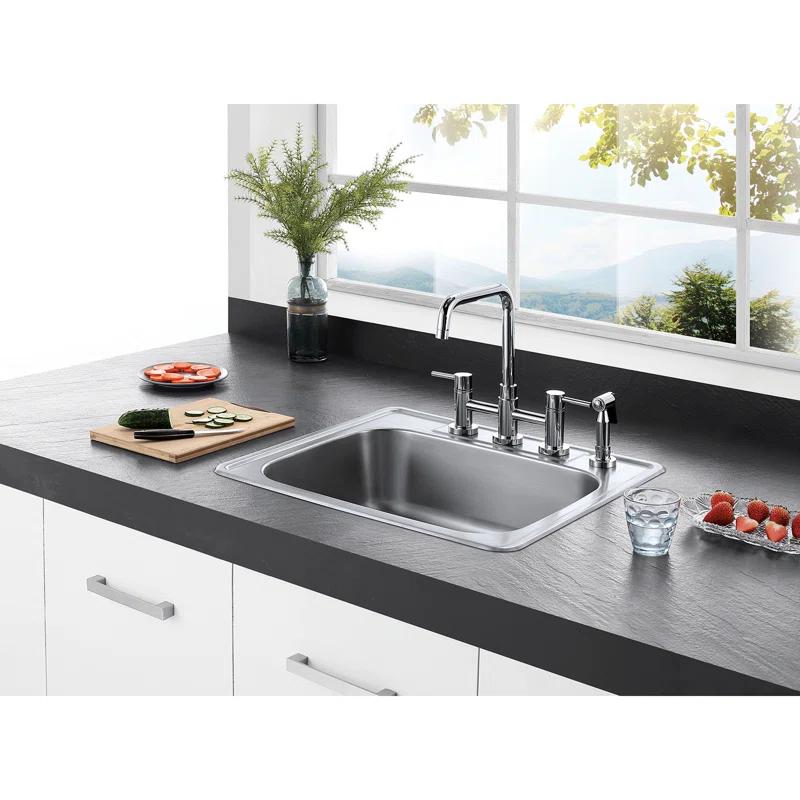 Kingston Brass Studio 25-Inch Stainless Steel Self-Rimming 4-Hole Single Bowl Drop-In Kitchen Sink