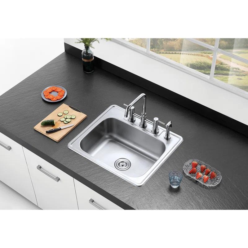 Kingston Brass Studio 25-Inch Stainless Steel Self-Rimming 4-Hole Single Bowl Drop-In Kitchen Sink