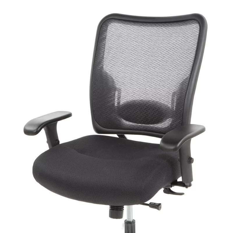 Black Mesh and Leather Executive Swivel Chair with Adjustable Arms