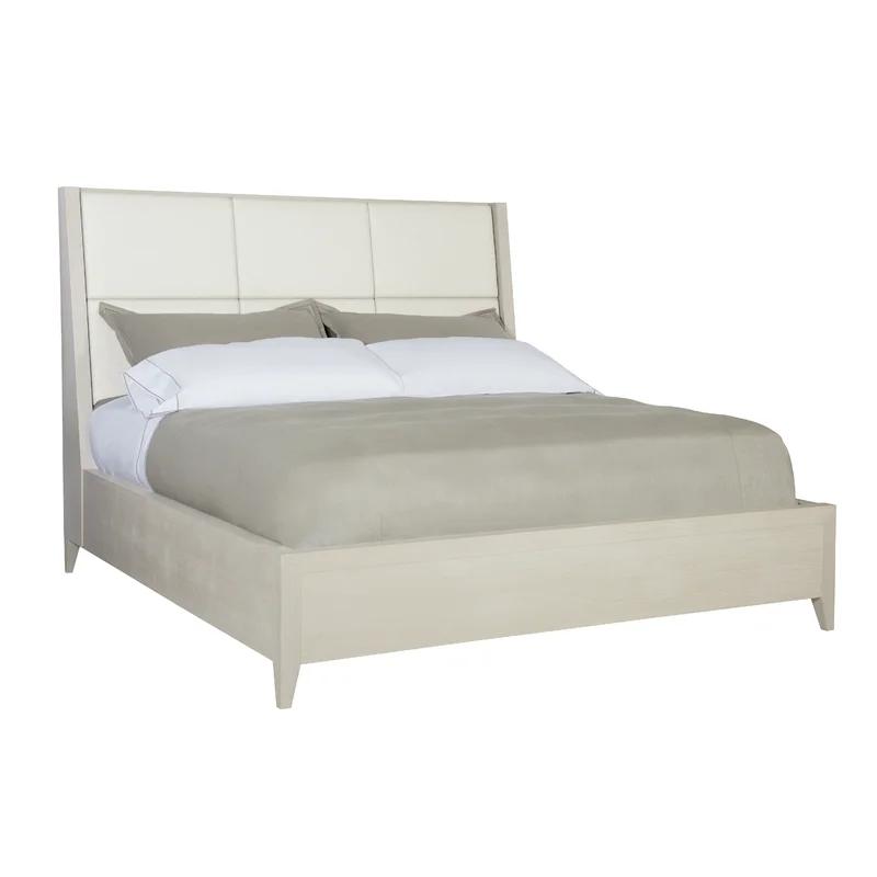 King Linear Gray Upholstered Wood Frame Bed with Slats