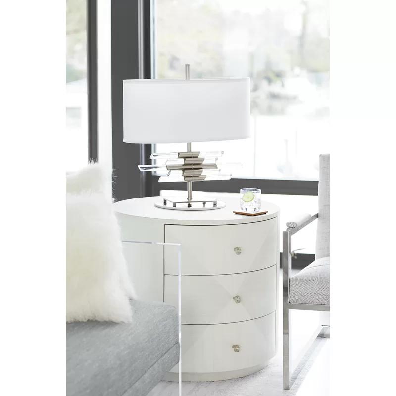 Transitional Round White Wood & Metal 3-Drawer Chairside Table