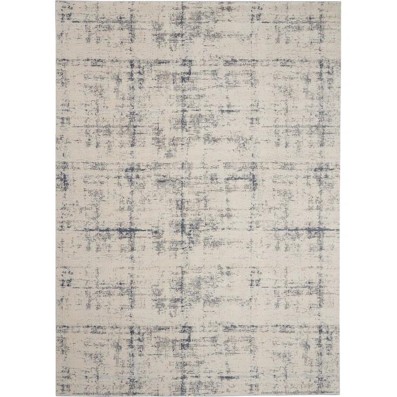 Modern Abstract Ivory & Blue Synthetic Area Rug 7'10" x 10'6"