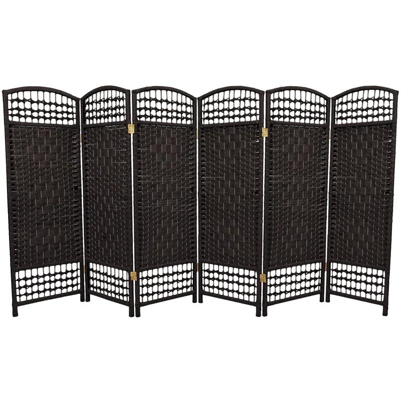 Oriental Furniture 4 ft. Tall Fiber Weave Room Divider - Black - 6 Panel