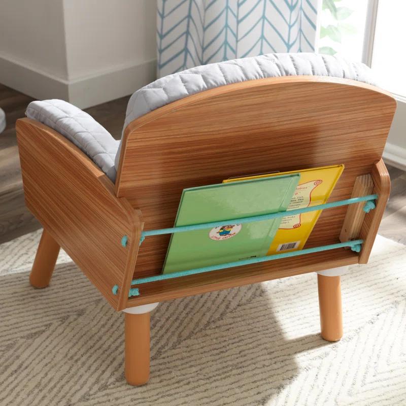 Mid-Century Kid Gray Upholstered Reading Chair & Ottoman with Storage