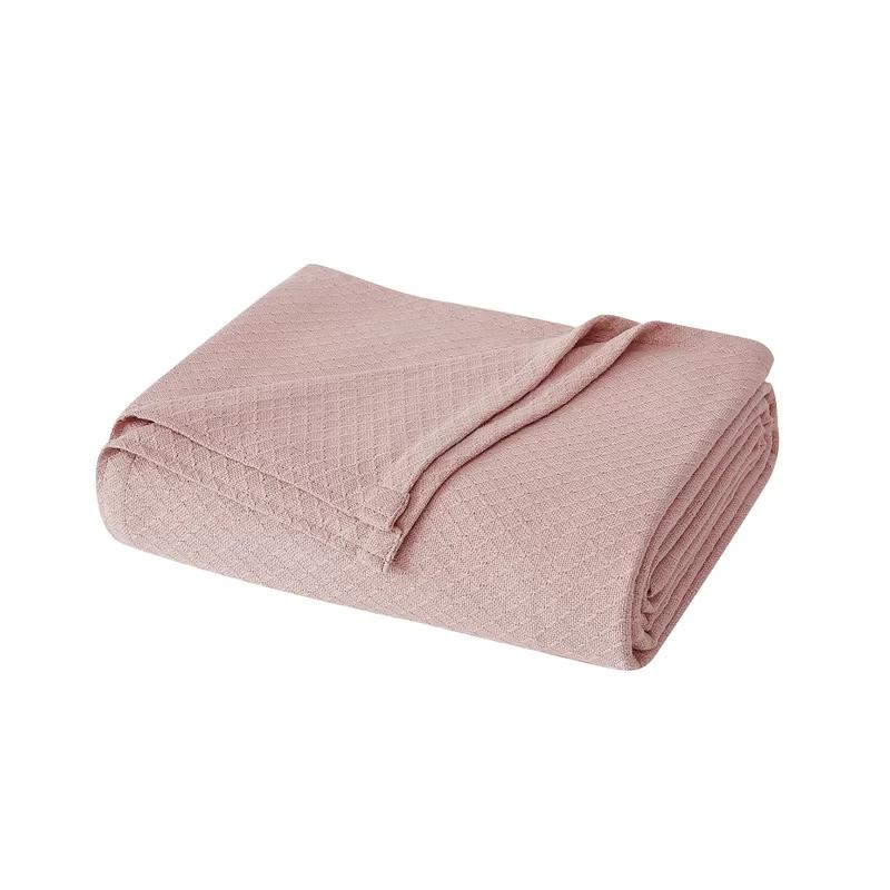 Deluxe King-Sized Blush Cotton Woven Bed Blanket