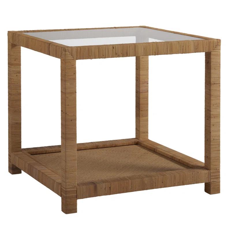 Coastal Charm 26" Brown Rattan and Glass Square End Table