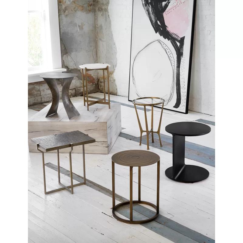 Contemporary Gold Metal & White Stone Round Side Table