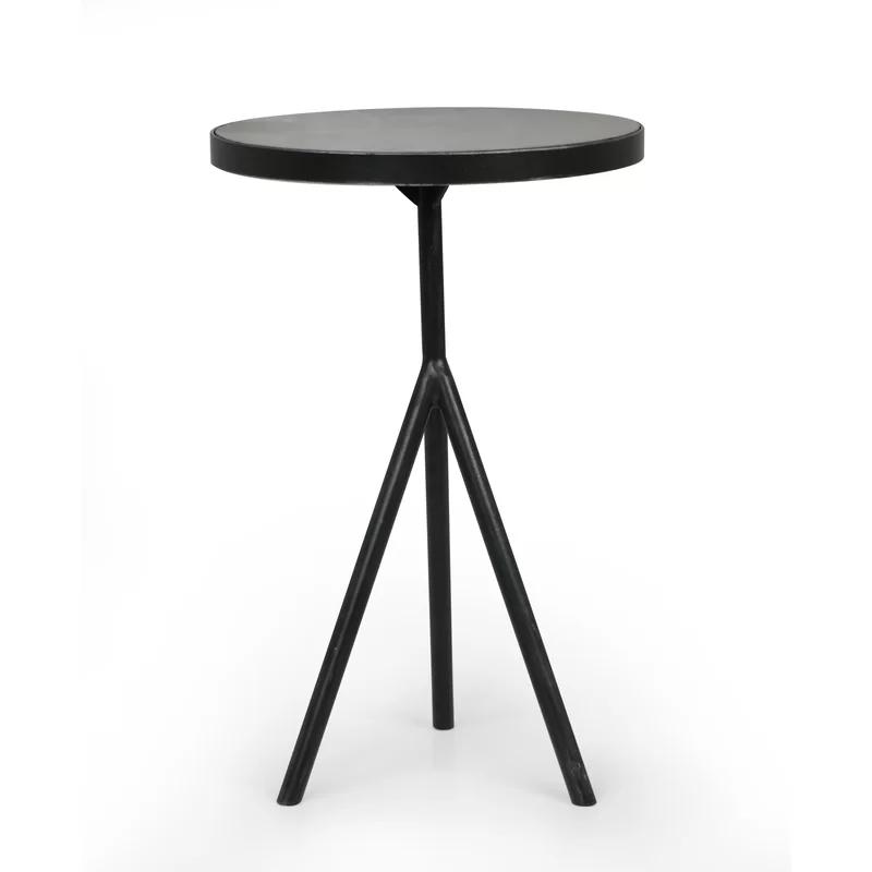 Contemporary Black Metal Round End Table with Bluestone Top