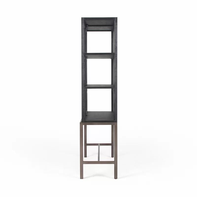 Drifted Black Rustic Oak Curio Cabinet with Iron Legs