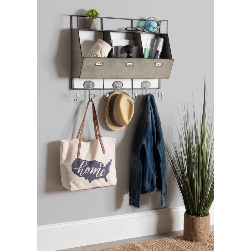 Rustic White Arnica 23.75" Wall Organizer with Metal Hooks