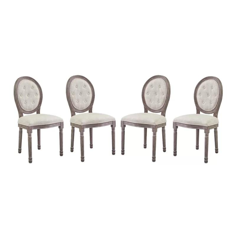 Elegant Beige Upholstered Wood Side Chair with Button Tufted Trim