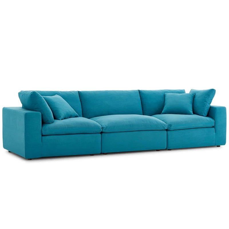 Teal Linen 3-Piece Sectional Sofa with Down Fill