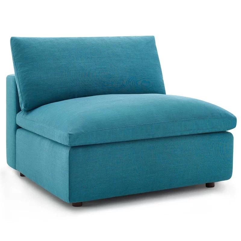 Teal Linen 4-Piece Sectional Sofa with Ottoman