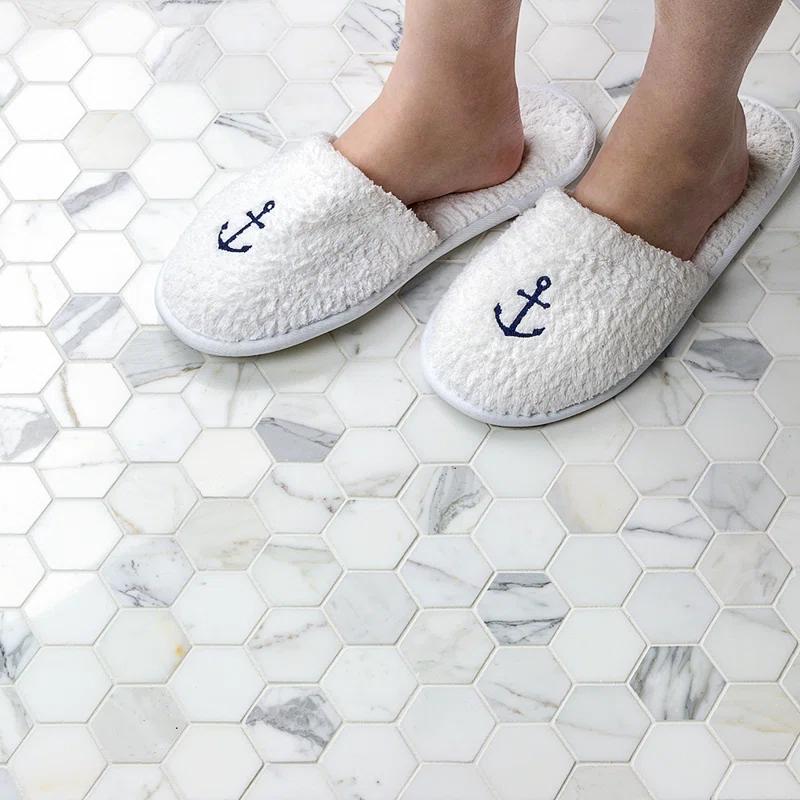 Hexagon Marble Mosaic Tile in White/Gray