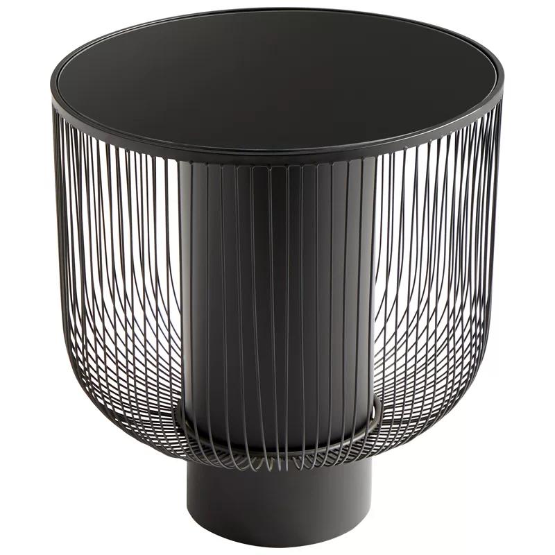 Contemporary Carousel Round Metal and Glass End Table in Black