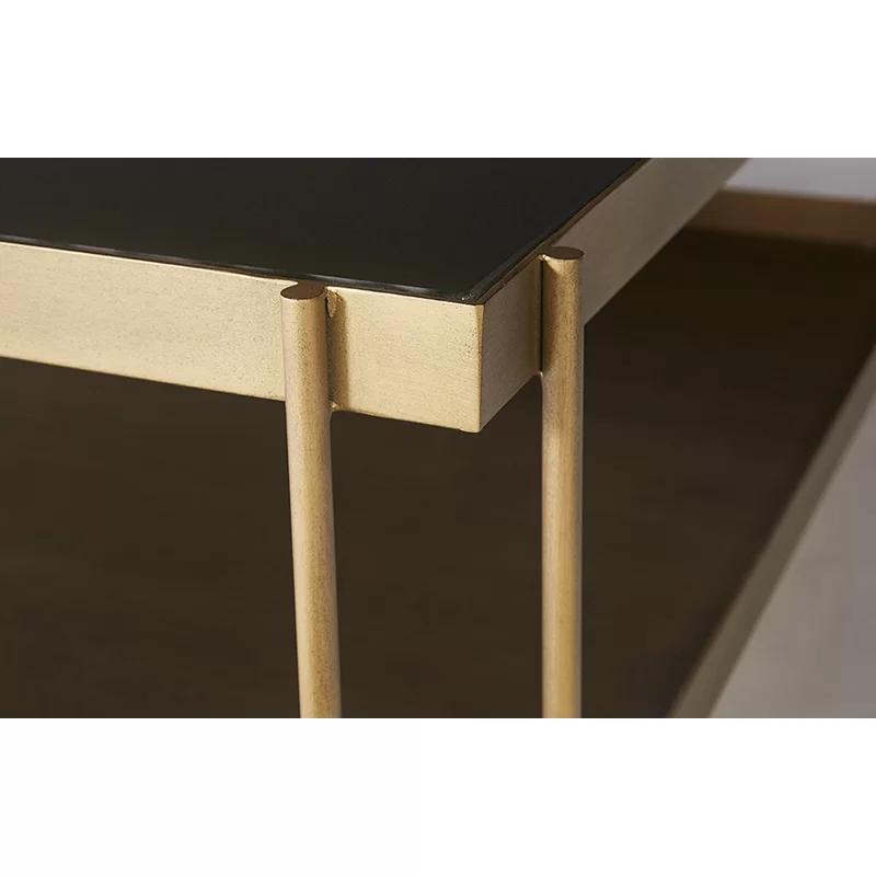 Black Glass Top Square Coffee Table with Brass Frame