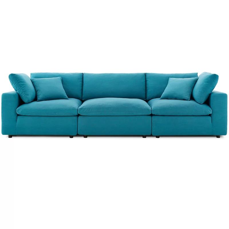 Teal Linen 3-Piece Sectional Sofa with Down Fill