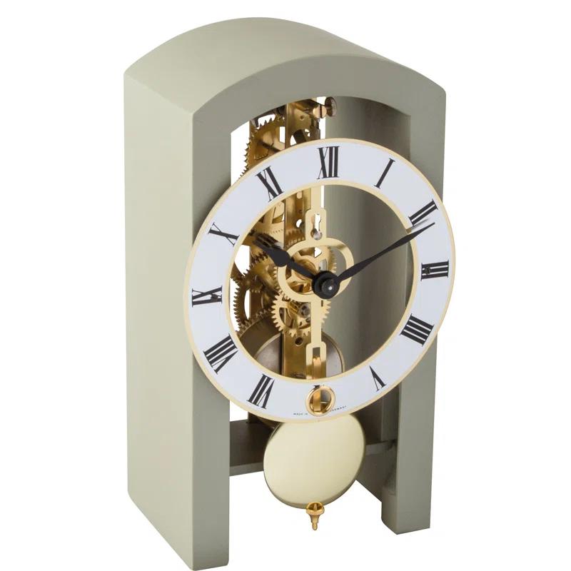 Gray and Gold Mechanical Table Clock with Open Design