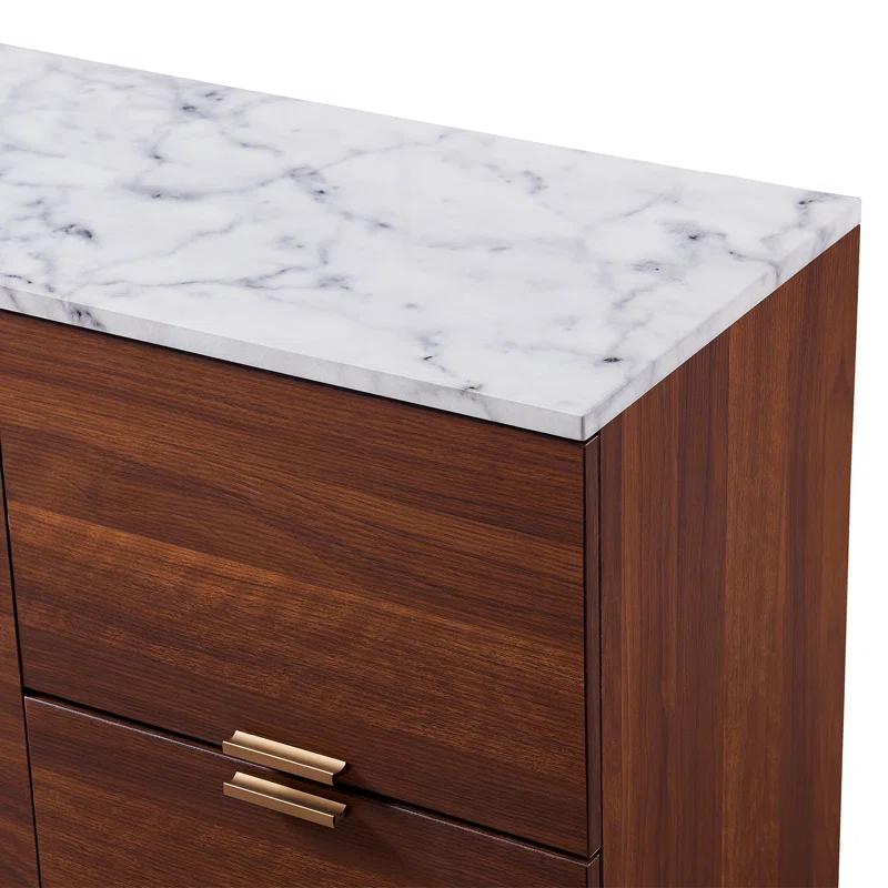 Ashton Mid-Century Modern Walnut Sideboard with Faux Marble Top