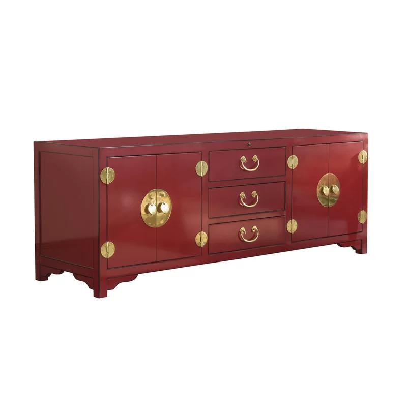 Pacific Isle 75" Red Transitional Media Console with Cabinet
